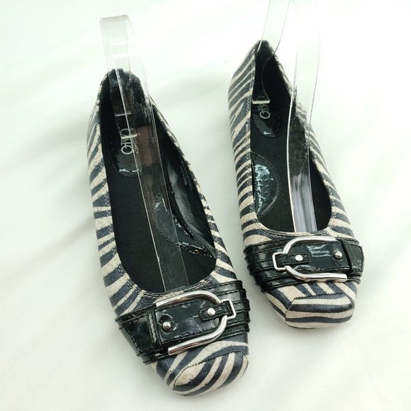 Cato's Womens Black White Zebra Print Square Toe Slip On Ballet Flats Size 7W - Picture 7 of 15